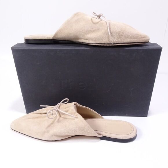 Theory Women's Pleated Mule Flats Sandals in Leather Ecru NIB 398 Sz 37 - Picture 5 of 12